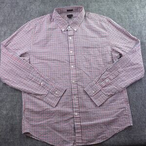 J Crew Shirt XL Slim Fit Red Blue Check Long Sleeve Button Down Seersucker